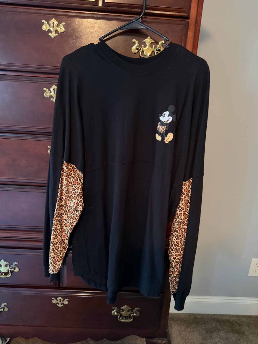Disney Spirit Jersey Black Long-Sleeve Top with Leopard Sleeve Accents